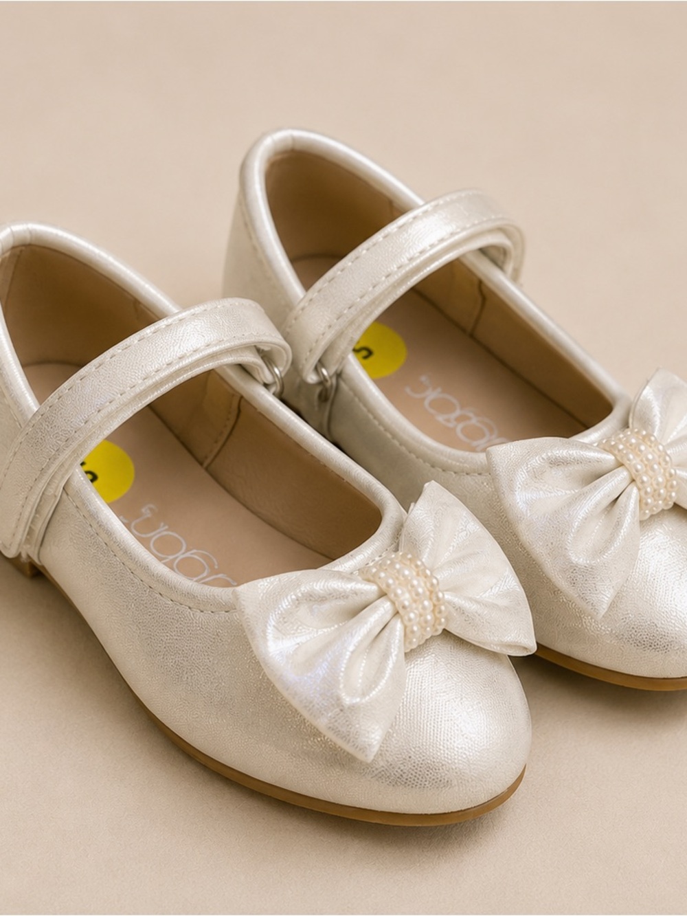 Sugar Pearl Bow Mary Jane Shoes in Champagne Gold